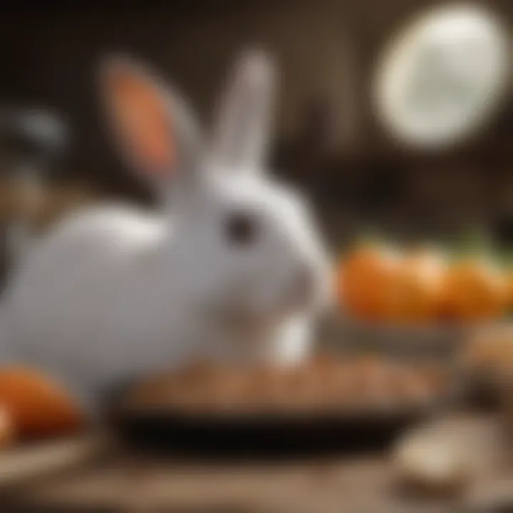 Various commercial rabbit food options displayed