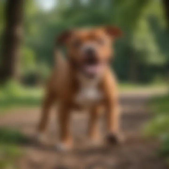 Red Nose Pitbull playing in a park, exhibiting its playful nature