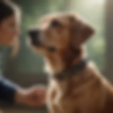 Pet owner applying flea collar to dog