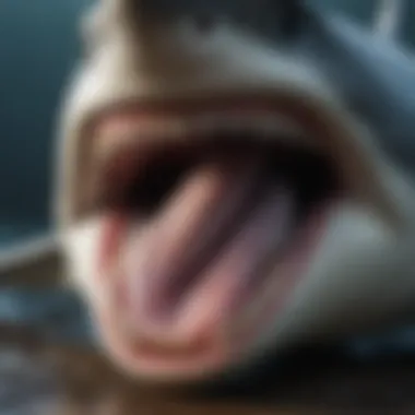 Detailed view of a shark's teeth showcasing its predatory adaptations