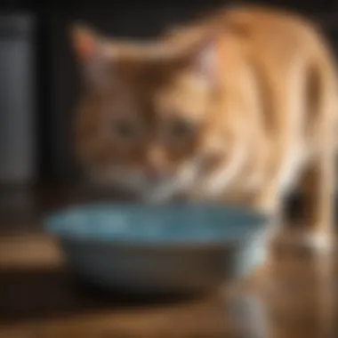 A cat happily drinking from a spill proof water bowl demonstrating effective hydration.