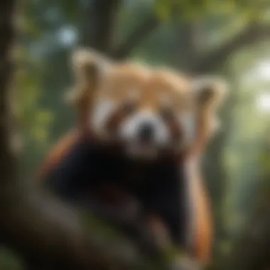 A red panda nestled in a tree, illustrating its natural habitat.