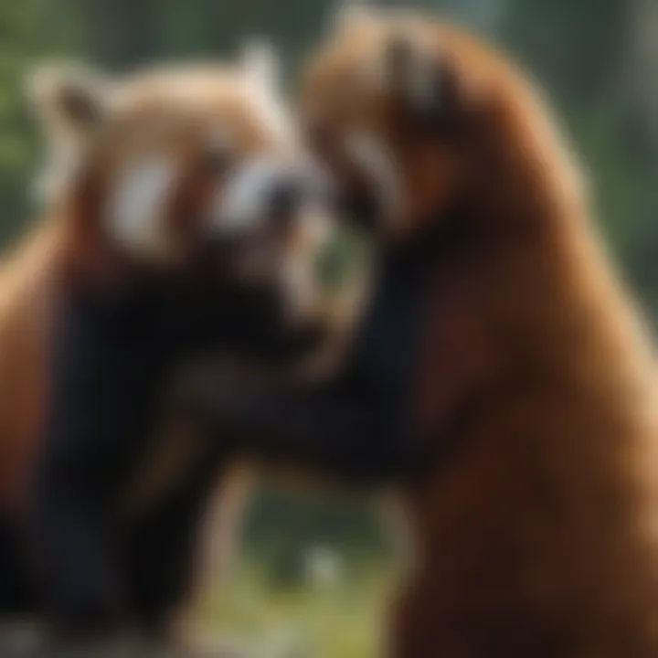 A group of red pandas interacting, highlighting their social behavior.