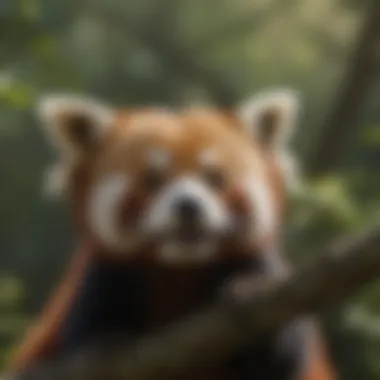 A red panda perched on a tree branch, showcasing its unique fur pattern.