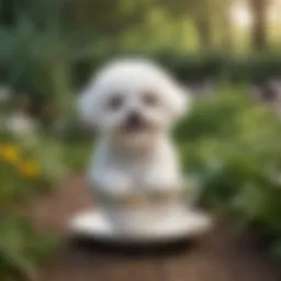 A Teacup Mini Bichon Frise playing in a garden