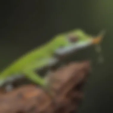 Close-up of an anole consuming an insect, highlighting its dietary habits.