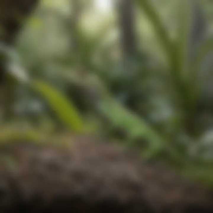 A lush garden setting that represents the ecological role of anoles in their environment.