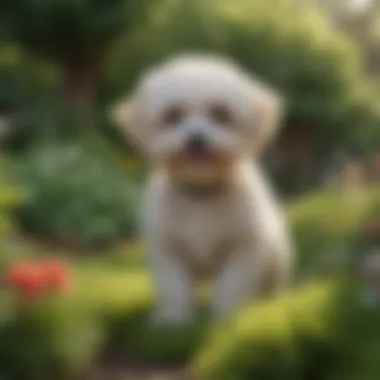 Maltipoo in the Garden An elegant Maltipoo playing in a lush garden