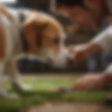 Veterinarian examining a dog with a focus on its stomach