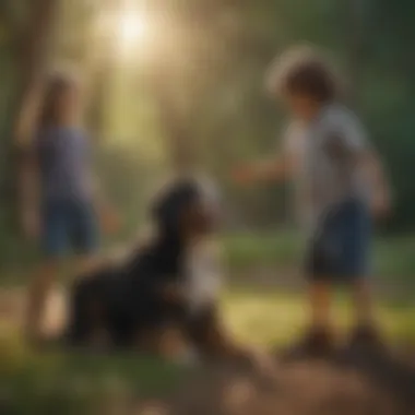 Bernese Doodle playing with children, highlighting their gentle and playful nature