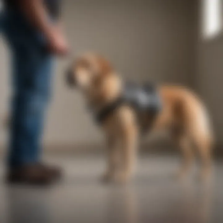 A service dog trained to detect medical conditions standing by its handler, illustrating specialized training.