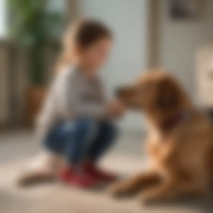 A therapy dog interacting with a child in a calming environment, showcasing therapeutic benefits.