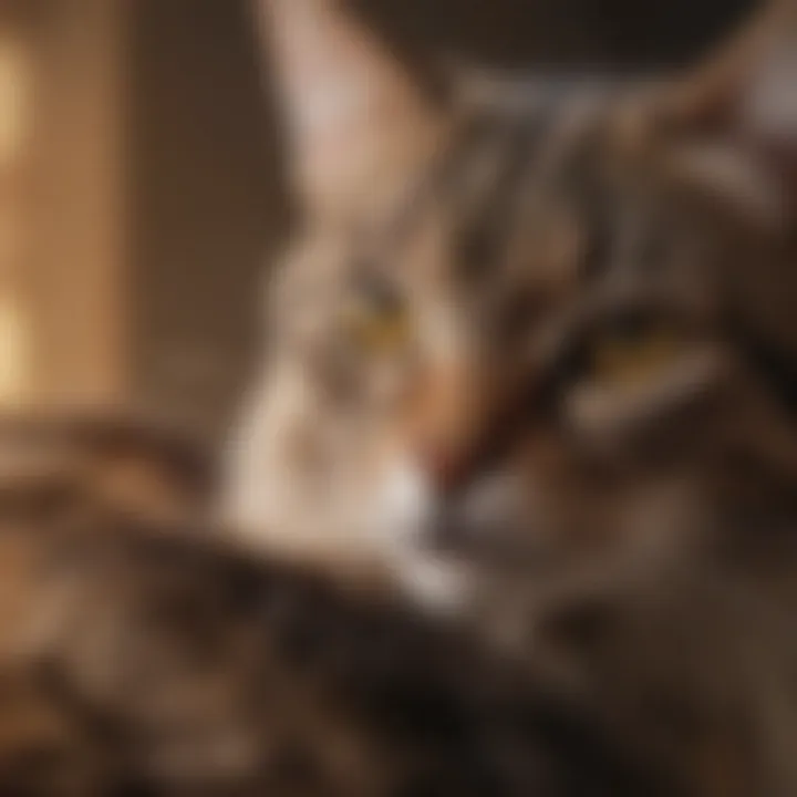 A cat receiving a gentle grooming session from its owner.