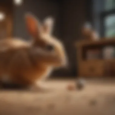 A cozy indoor setting where a rabbit enjoys a playful moment with its owner, highlighting pet ownership.