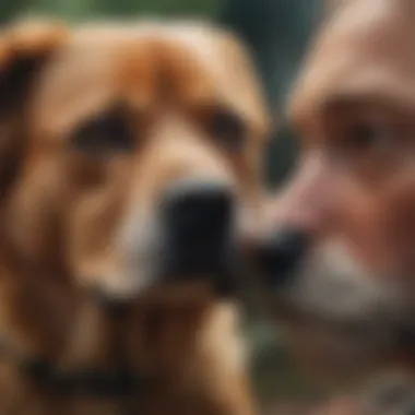 A comforting farewell between a dog and its owner.