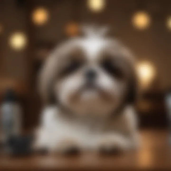 A detailed look at a grooming session for a Shih Tzu showcasing grooming tools