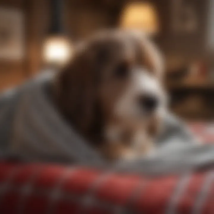 Bernedoodle resting comfortably in a cozy blanket