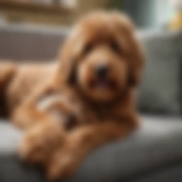 Bernedoodle snuggling with its owner on a couch