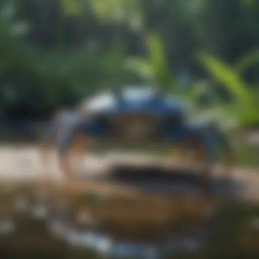 Blue crab foraging in shallow waters