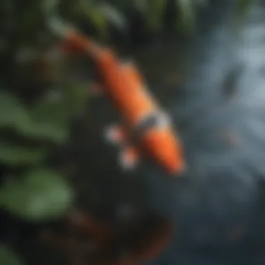 Koi in Their Natural Habitat Koi fish swimming near aquatic plants, showcasing their natural habitat