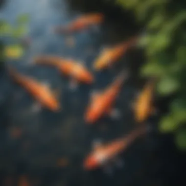 Koi Feeding Across Seasons Seasonal depiction showing koi fish and pond ecology across different seasons