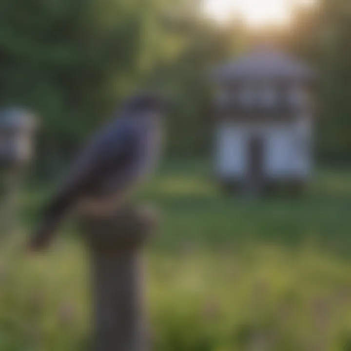A backyard setup attracting purple martins