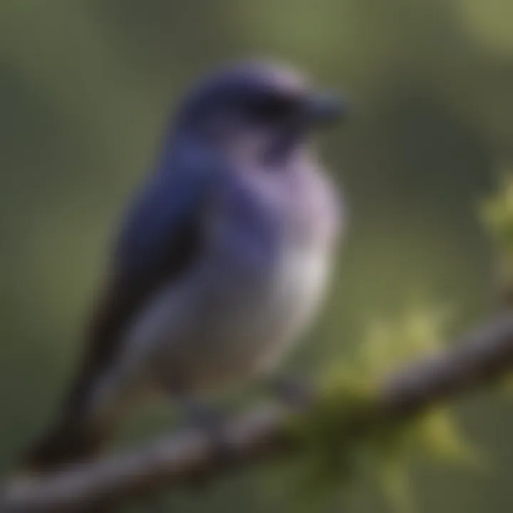 Close-up of a purple martin perched on a branch