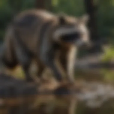 Raccoon Foraging Near a Water Source Raccoon foraging near water, showcasing their adaptability