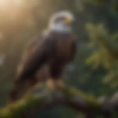 Eagle Perched on a Branch Close-up of an eagle perched on a branch showcasing its impressive size