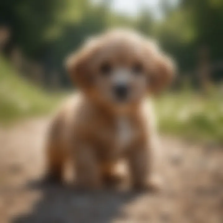 A healthy Mini Doodle puppy at play in a sunny outdoor setting.