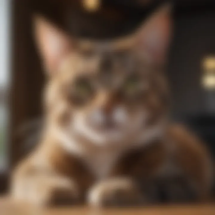 A well-groomed cat enjoying a grooming session at home.