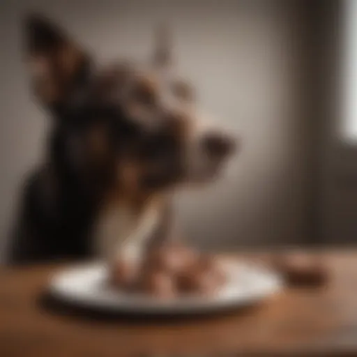 A dog looking concerned next to a plate of chocolate