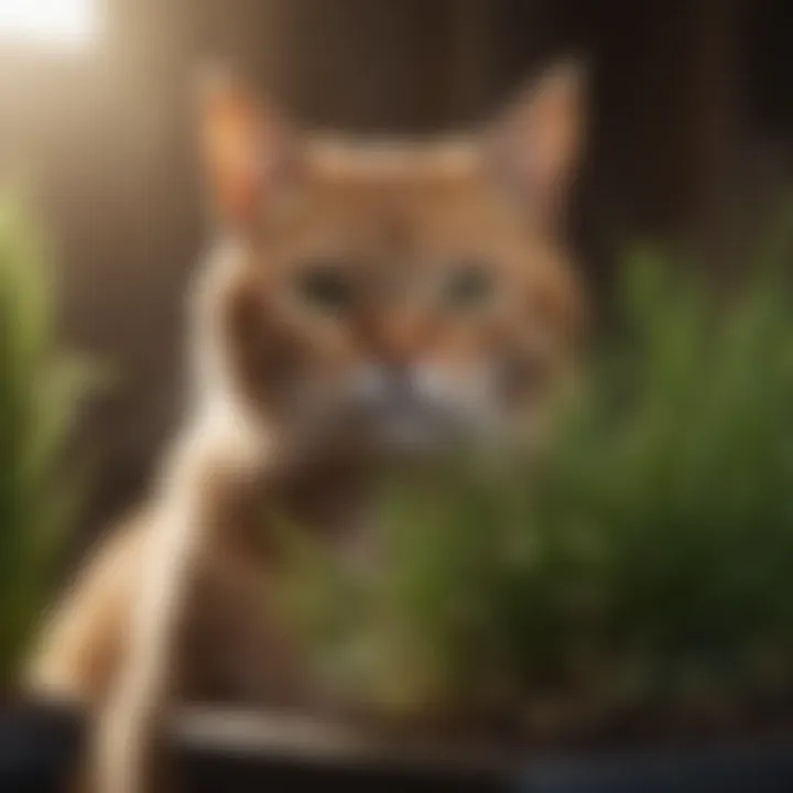 Various types of cat grass displayed in pots