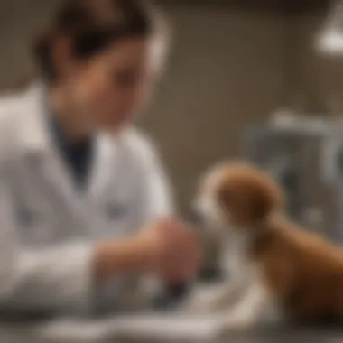 A concerned puppy owner discussing vaccination with a veterinarian