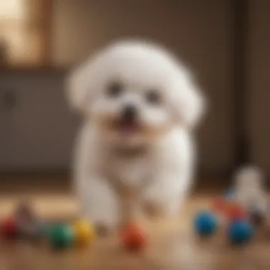 Bichon Frise playing with toys