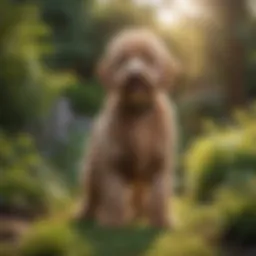 Mini Labradoodle standing proudly in a garden