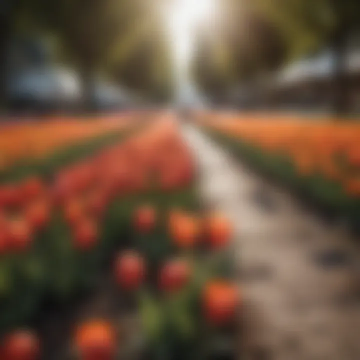 Visitors enjoying the tulip festival with surrounding flowers