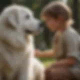 Gentle Great Pyrenees interacting with a child