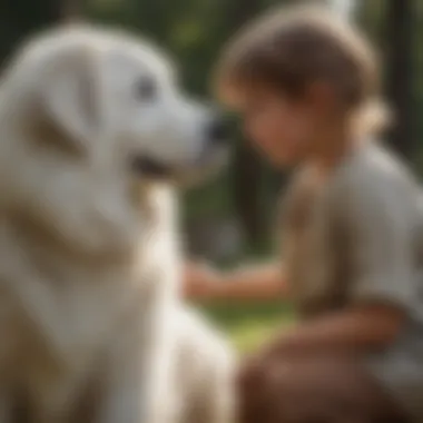 Gentle Interaction of Great Pyrenees Gentle Great Pyrenees interacting with a child