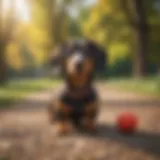 Dachshund playing in a sunny park