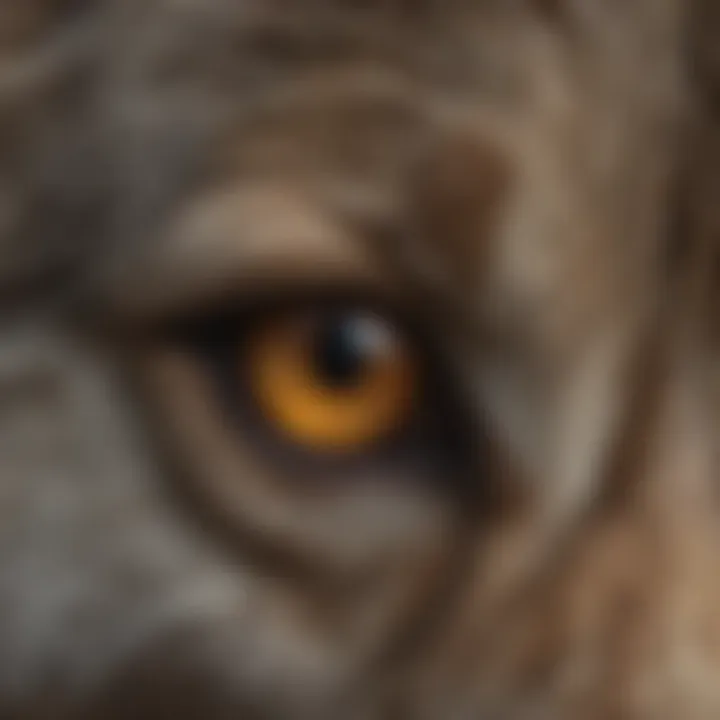 A close-up of a wolf's eyes showcasing its keen instincts and intelligence.