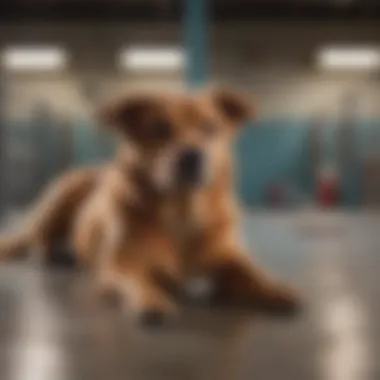 A serene dog enjoying playtime in a spacious boarding facility