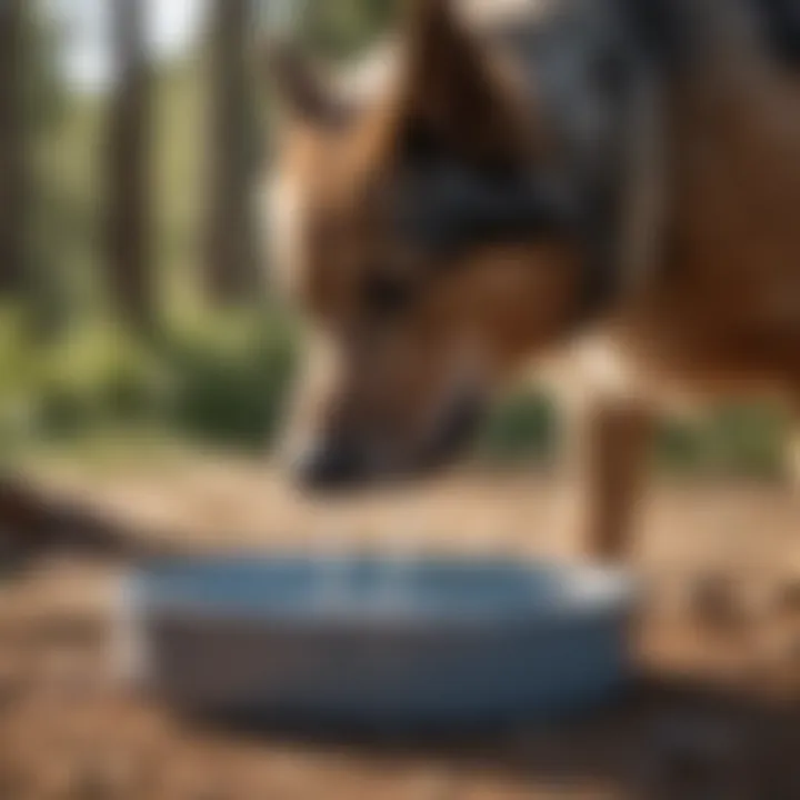 A dog drinking water from a bowl