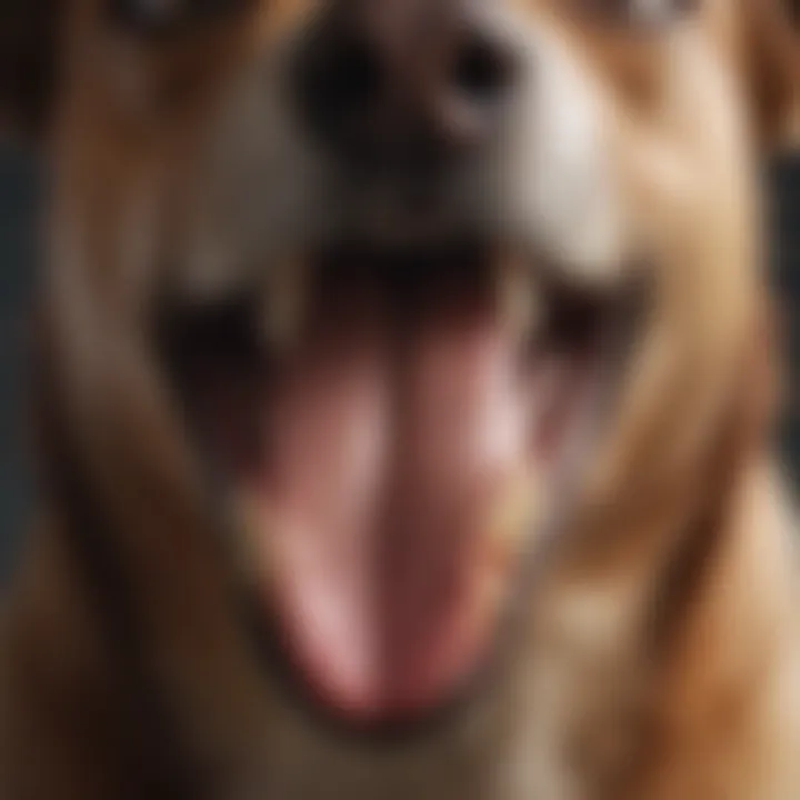 Close-up of a dog's mouth showcasing its teeth and tongue.