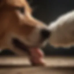 A close-up of a dog licking its paw in a calm environment
