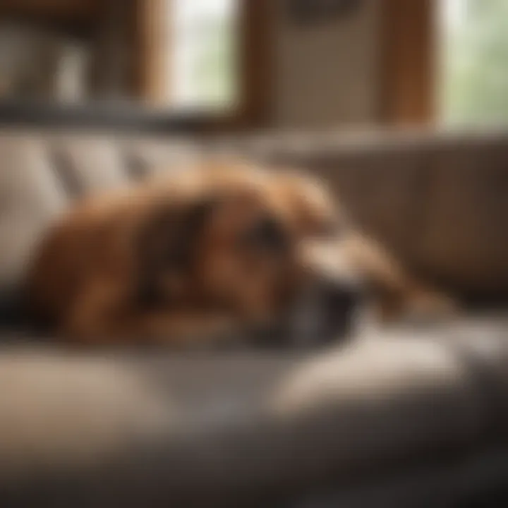 Dog lying comfortably on a sofa