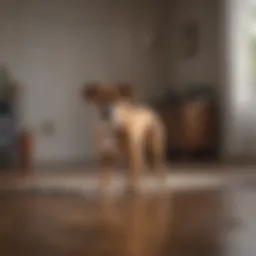 A male dog exhibiting territorial marking behavior indoors