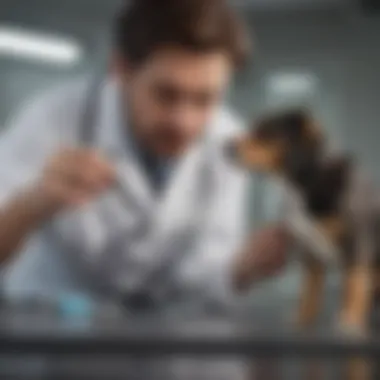 A veterinarian examining a dog