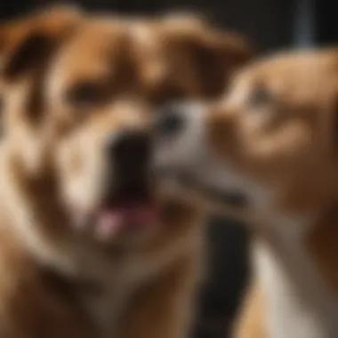 A dog gagging with a concerned owner nearby