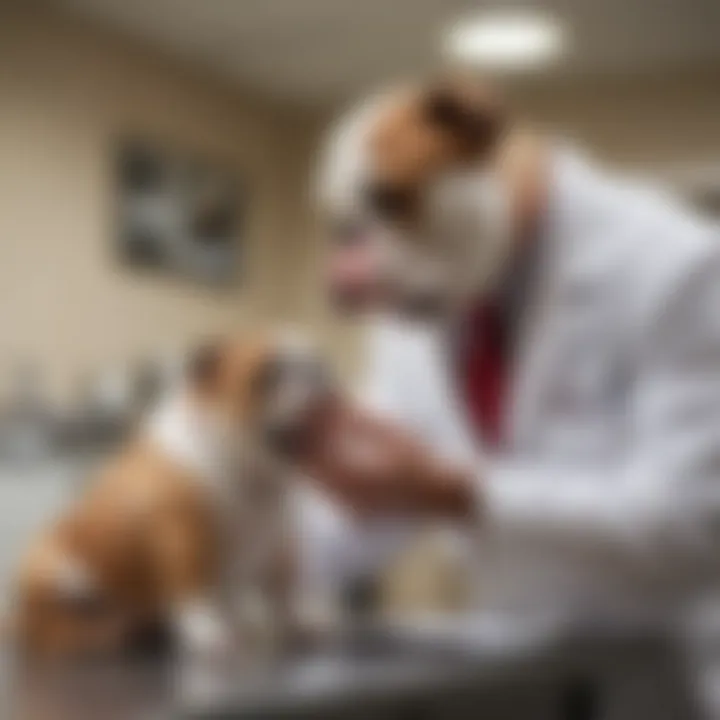 English Bulldog in a vet's office receiving a check-up